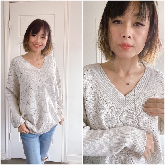BellanBlue Sweaters - 01 Cozy Grey V neck Oversized Knit Sweater Top